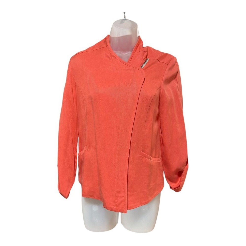 Barneys New York Women‎ Coral Orange Asymmetrical Zip Collar Jacket Size 4